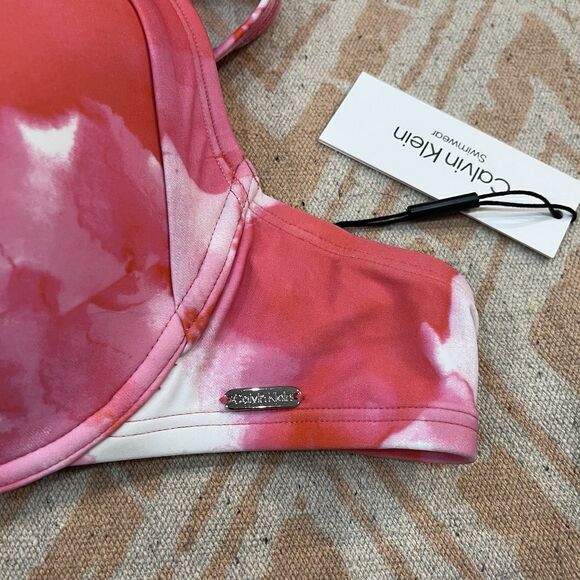 NWT Calvin Klein Pink Watercolor Underwire Bikini Swim Top Size XL - Picture 2 of 3